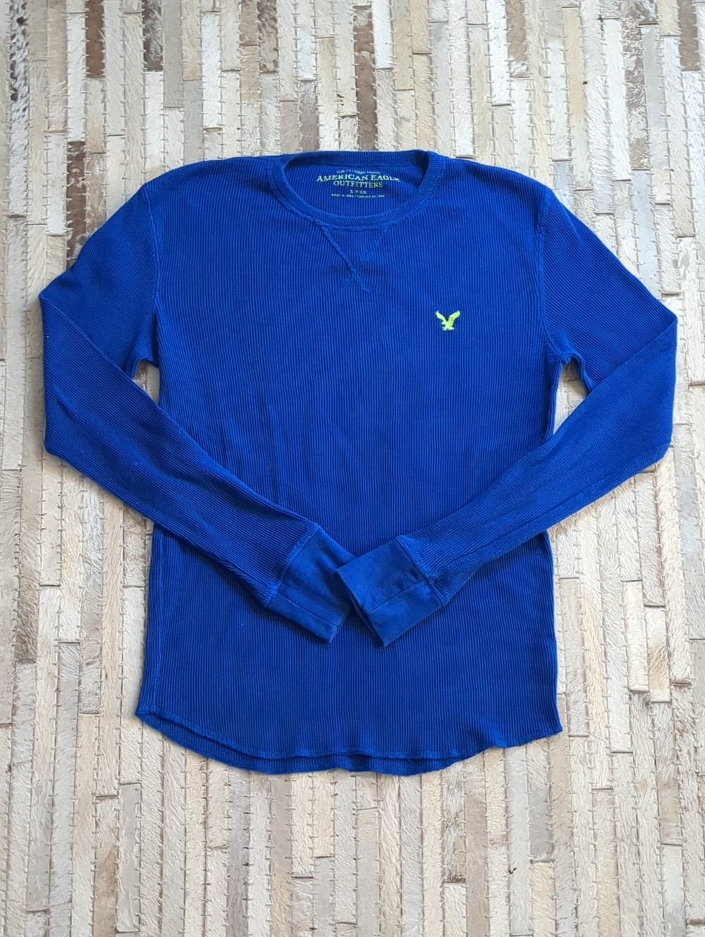 American Eagle Men's S Blue Waffle Knit Thermal Long Sleeve Shirt